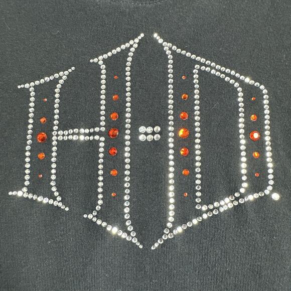 Harley Davidson Bling Tee L Black Las Vegas Rhinestone Logo USA Y2K Biker Babe - Picture 8 of 9